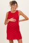 Red Boat Neck Sleeveless Crochet Maternity Dress