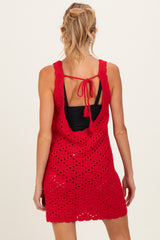 Red Boat Neck Sleeveless Crochet Maternity Dress