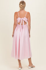 Light Pink Linen Sleeveless Tie Back Flared Midi Dress
