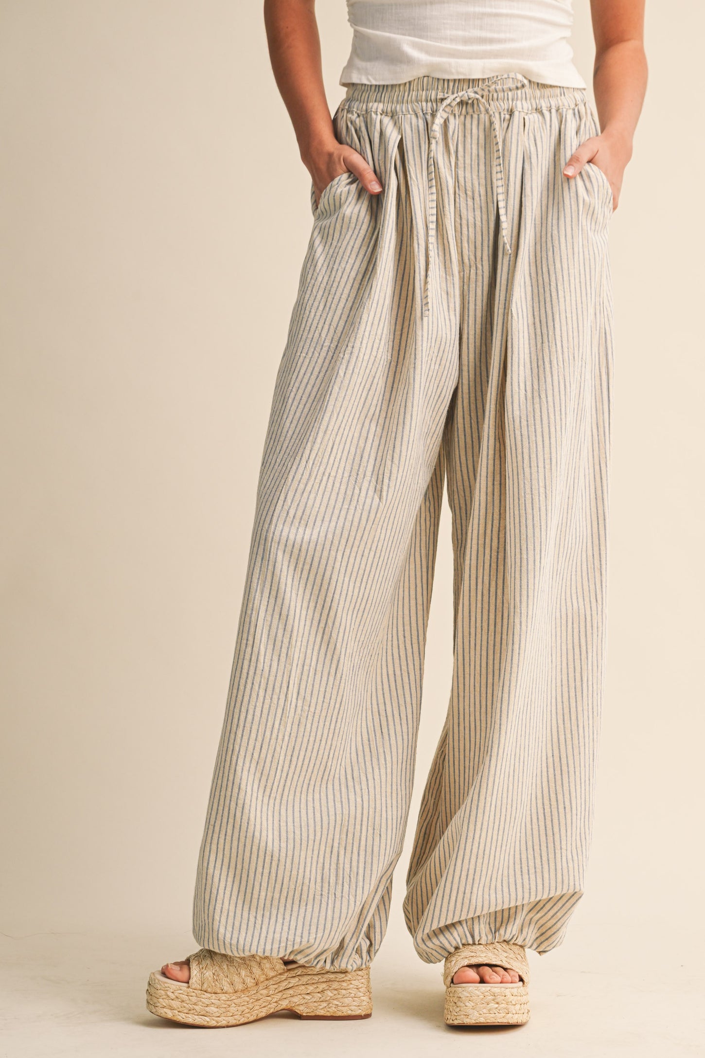 Light Blue Striped Balloon Maternity Pants