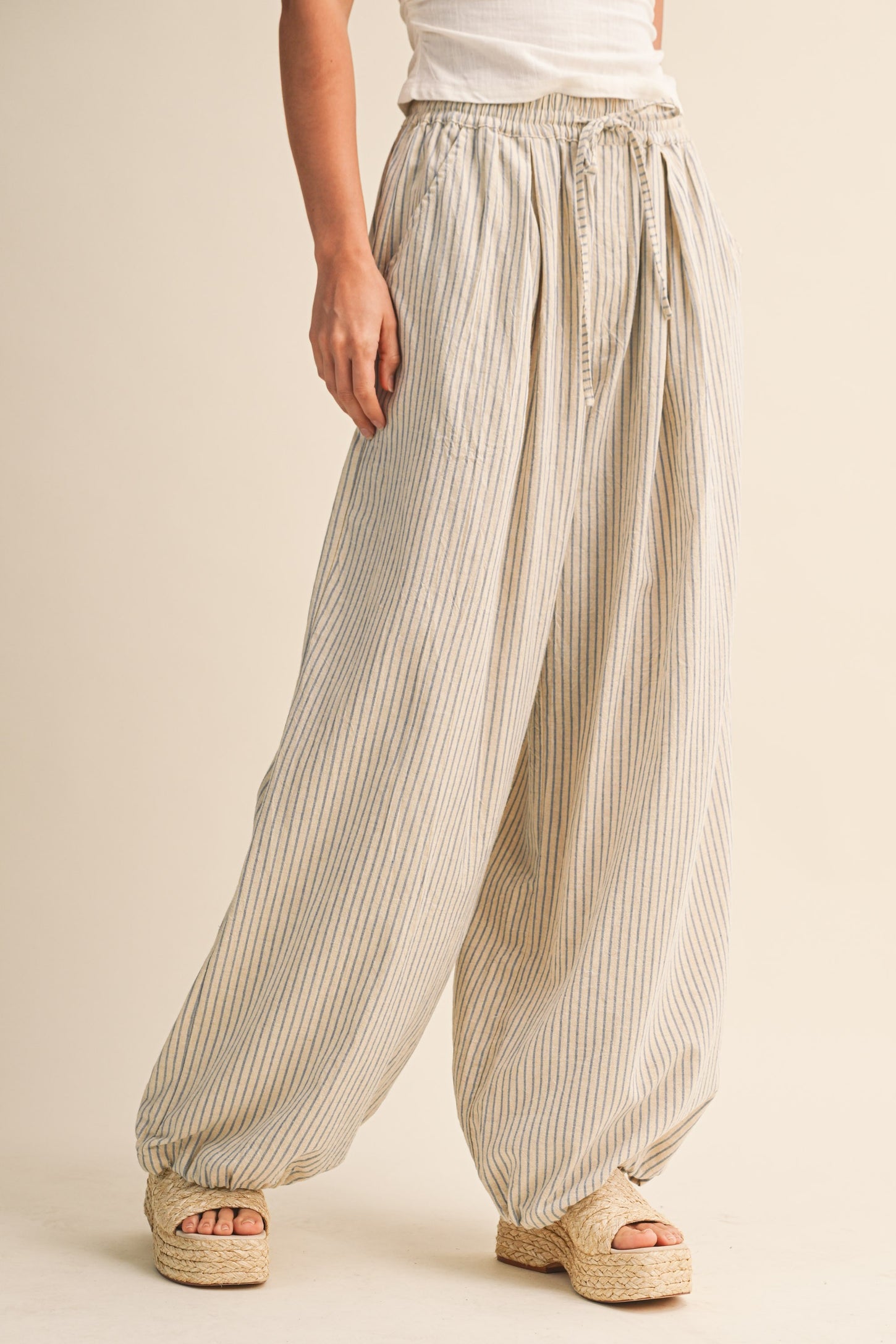 Light Blue Striped Balloon Maternity Pants