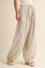 Light Blue Striped Balloon Maternity Pants