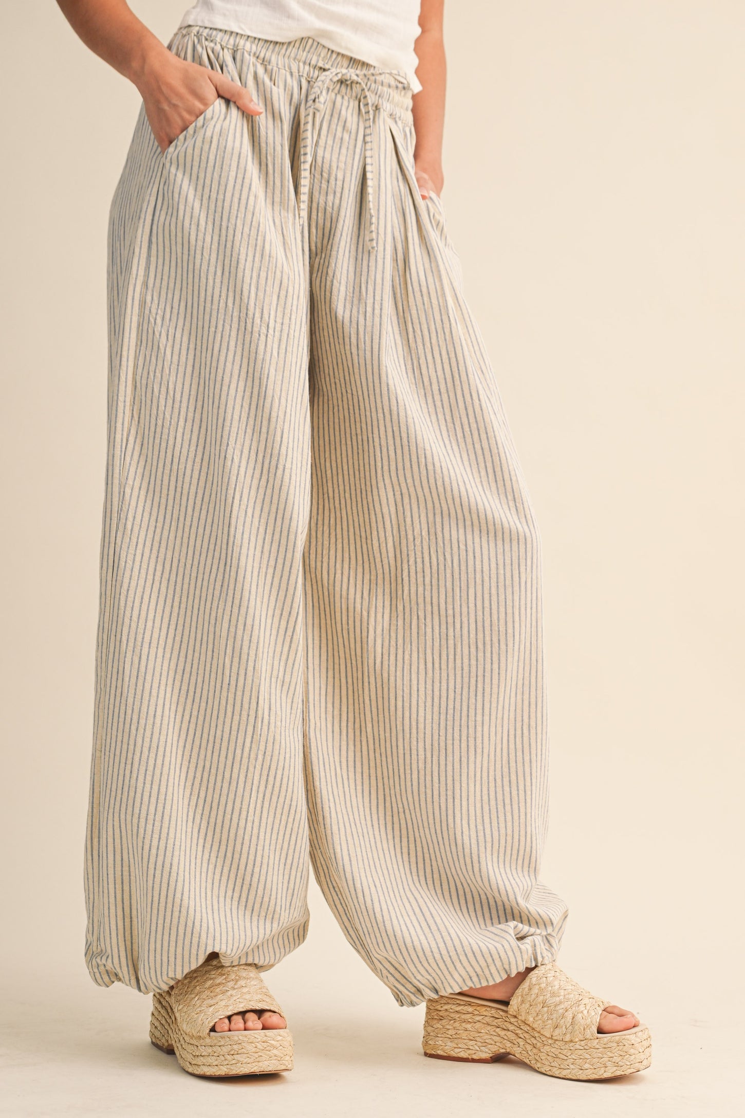 Light Blue Striped Balloon Maternity Pants