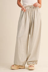 Light Blue Striped Balloon Maternity Pants
