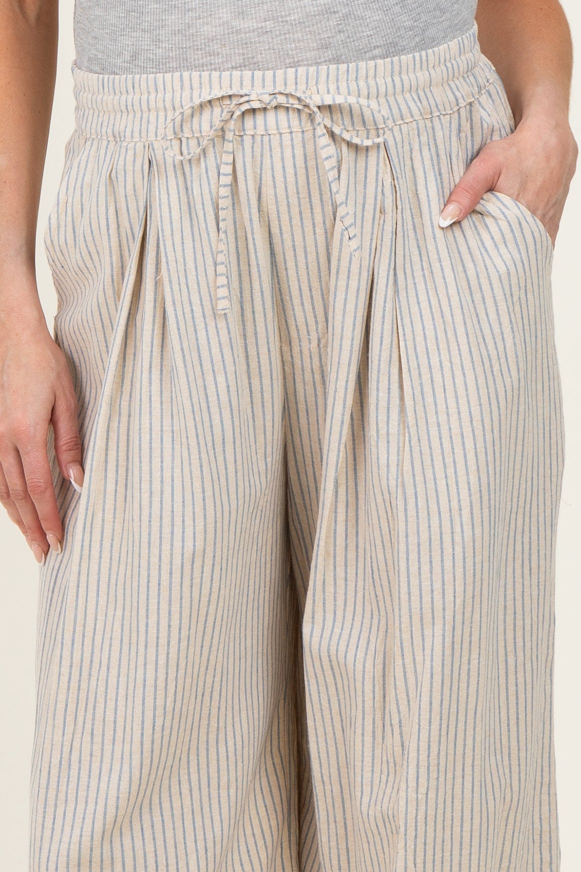 Light Blue Striped Balloon Maternity Pants