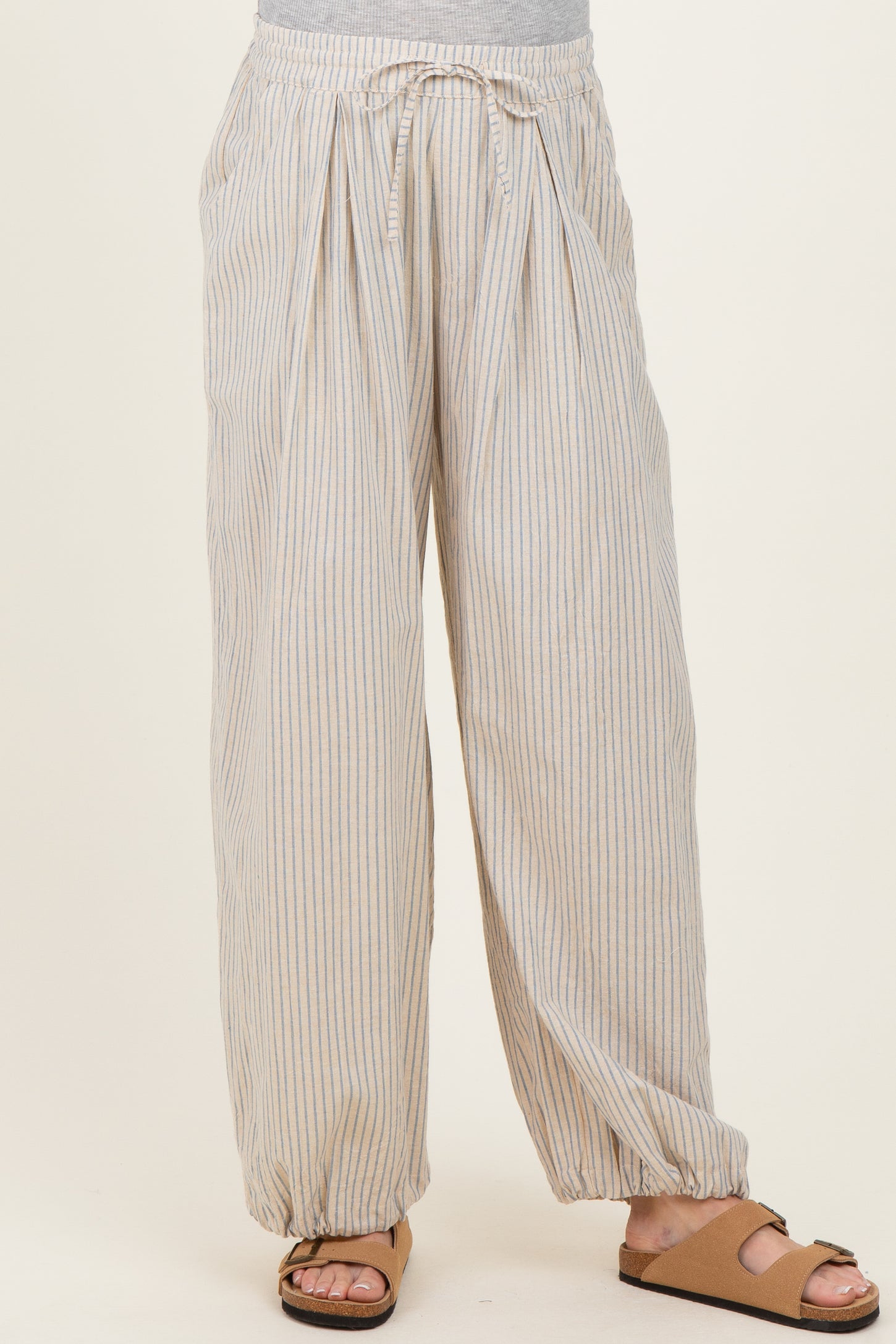 Light Blue Striped Balloon Maternity Pants
