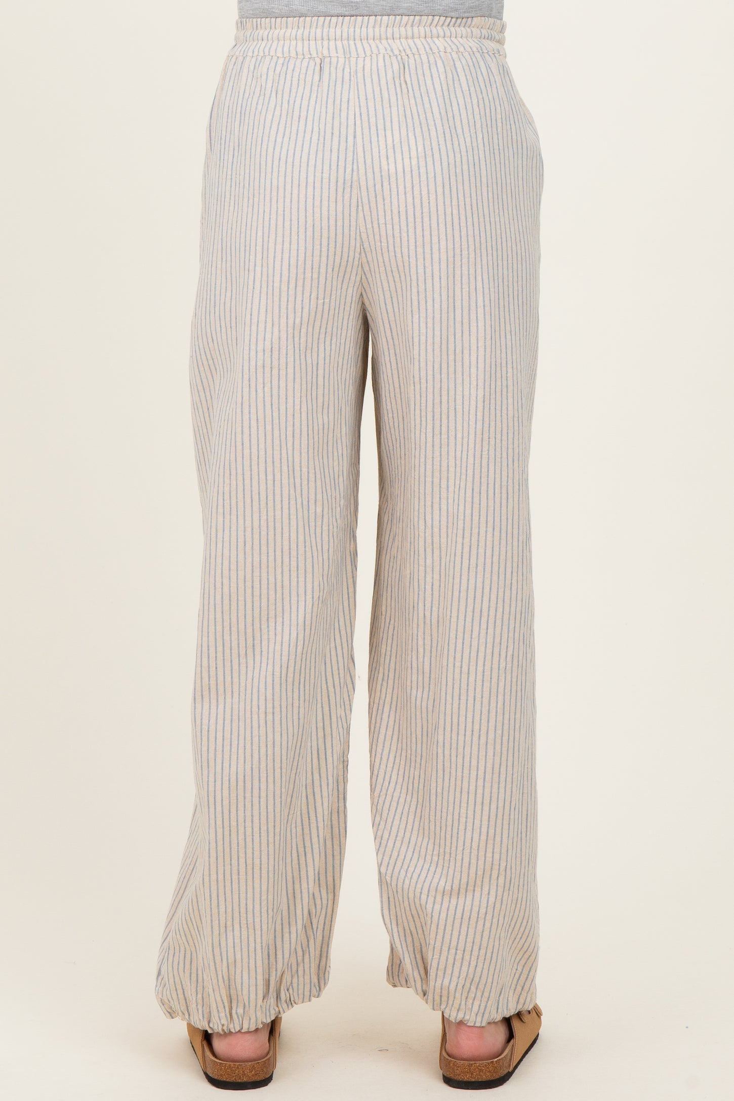 Light Blue Striped Balloon Maternity Pants