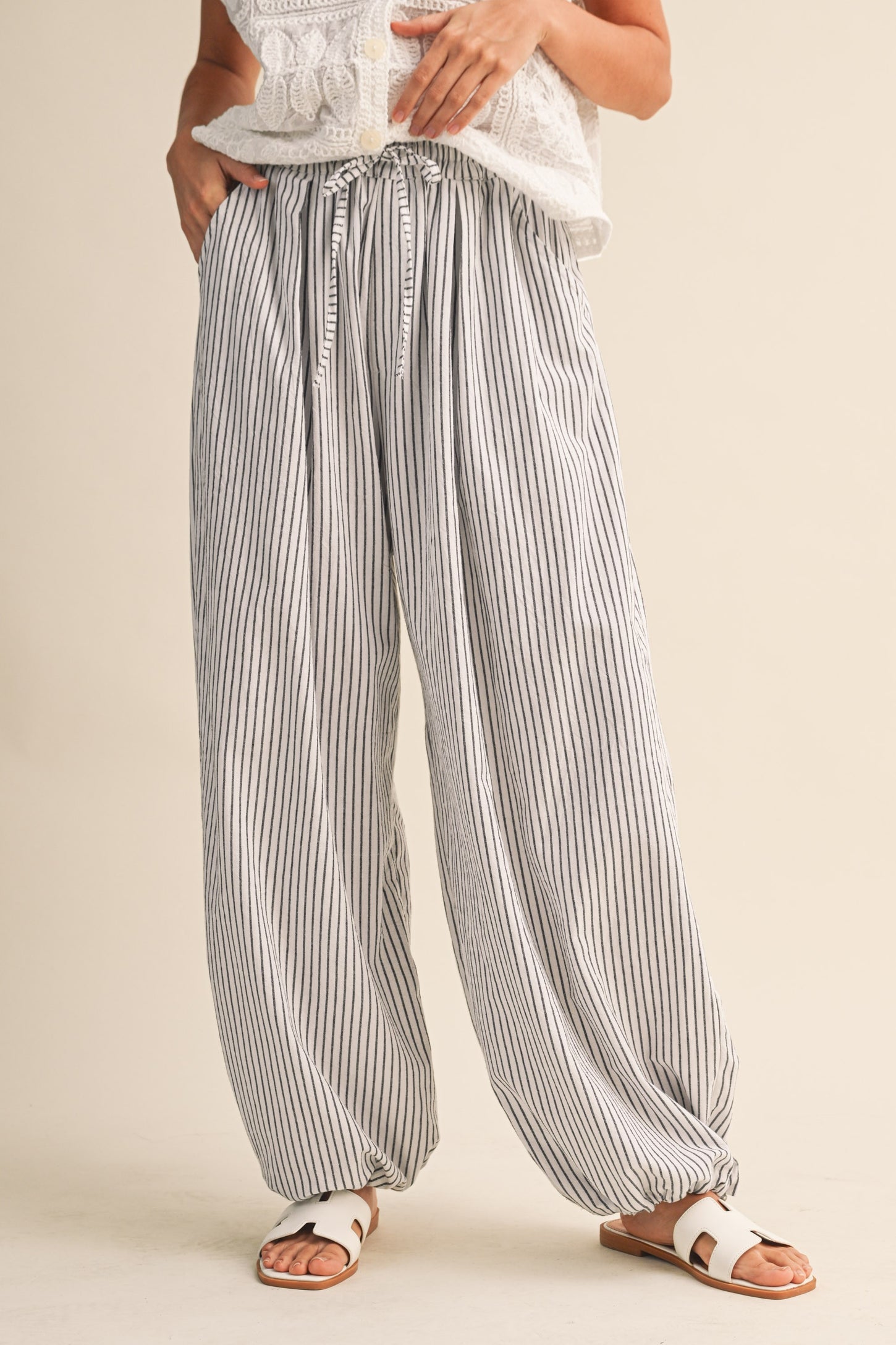 Black Striped Balloon Maternity Pants