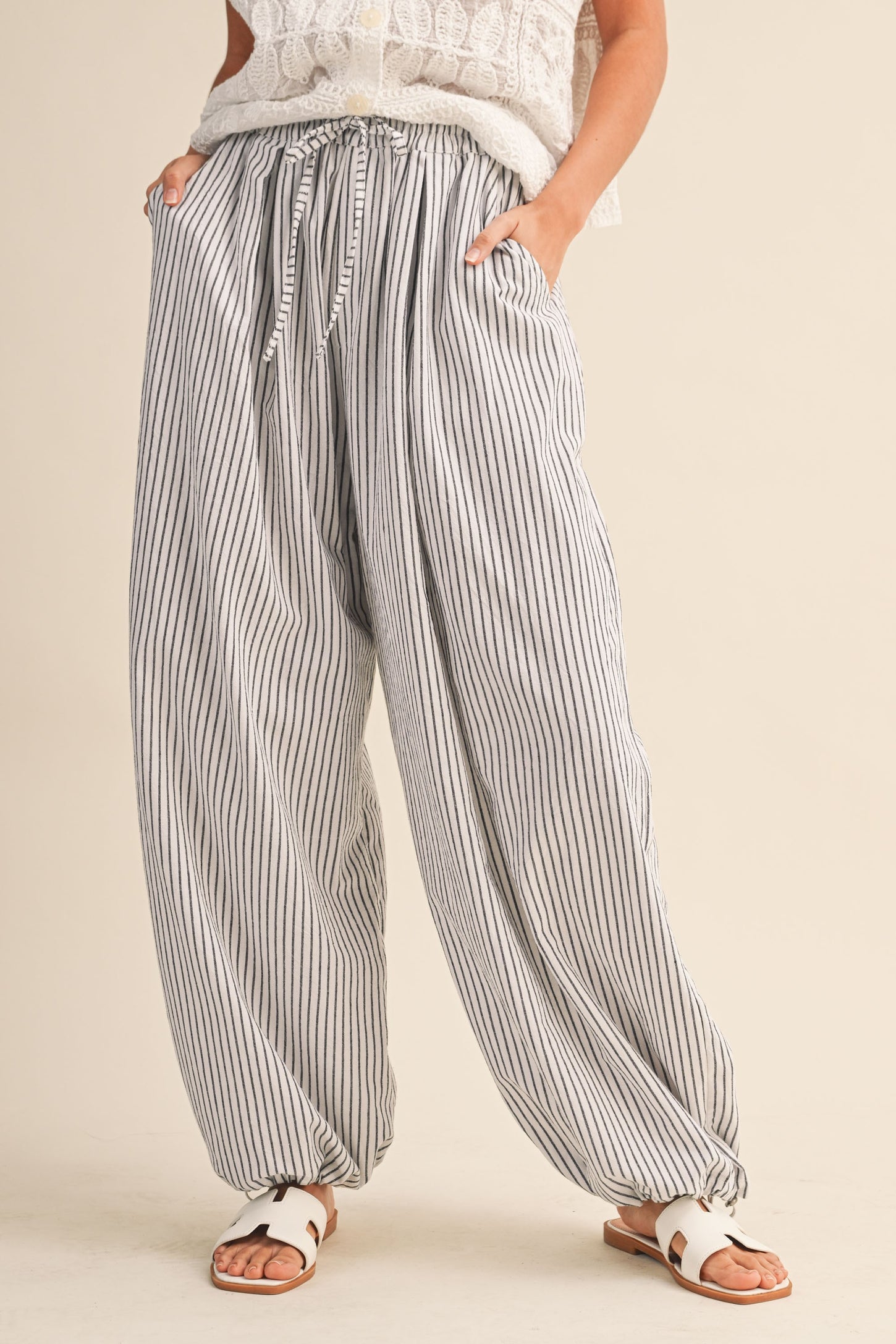 Black Striped Balloon Maternity Pants