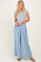 Light Blue Linen-Blend Wide Leg Pants