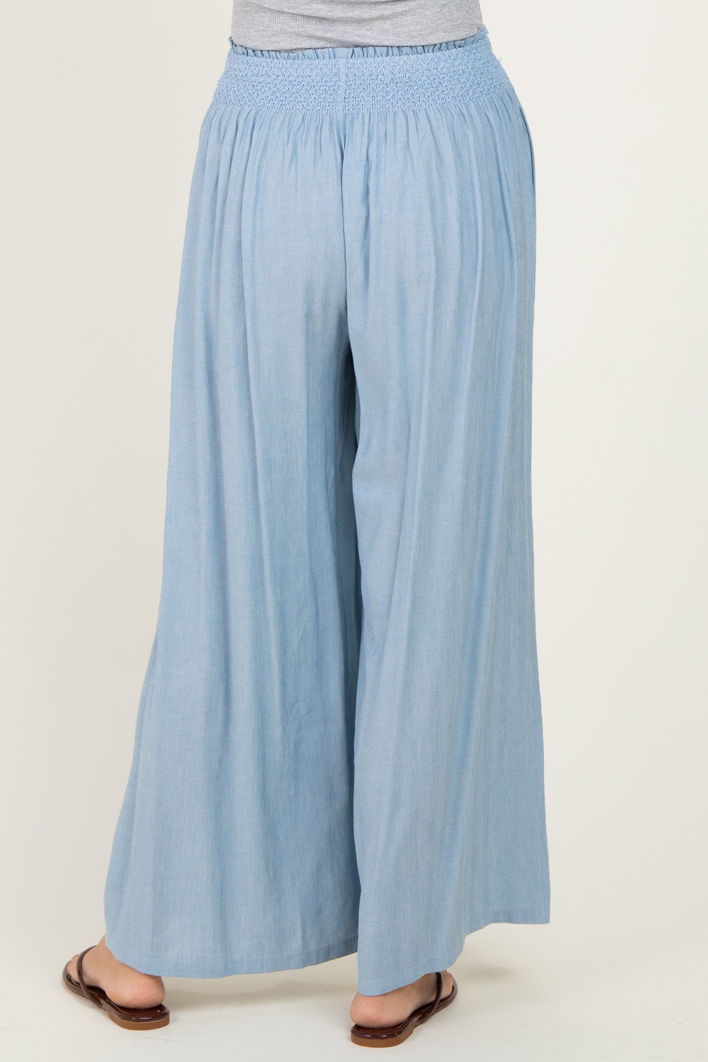 Light Blue Linen-Blend Wide Leg Pants