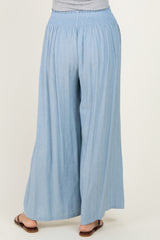 Light Blue Linen-Blend Wide Leg Pants