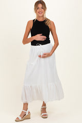 Ivory Striped Lace Trim Maternity Midi Skirt