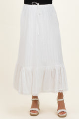 Ivory Striped Lace Trim Maternity Midi Skirt