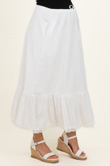 Ivory Striped Lace Trim Maternity Midi Skirt