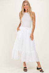 Ivory Striped Lace Trim Maternity Midi Skirt