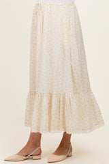 Light Yellow Print Lace Trim Maternity Midi Skirt