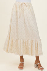 Light Yellow Print Lace Trim Midi Skirt
