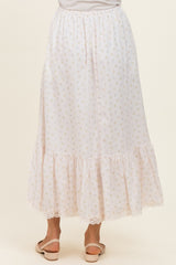 Ivory Print Lace Trim Midi Skirt
