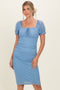 Blue Polka Dot Mesh Square Neck Puff Sleeve Dress