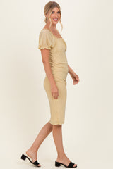 Yellow Polka Dot Mesh Square Neck Puff Sleeve Dress