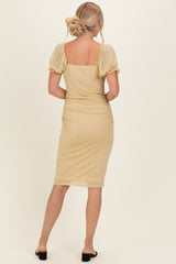 Yellow Polka Dot Mesh Square Neck Puff Sleeve Dress