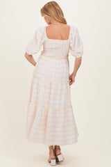 Pink Soft Floral Smocked Maternity Maxi Dress