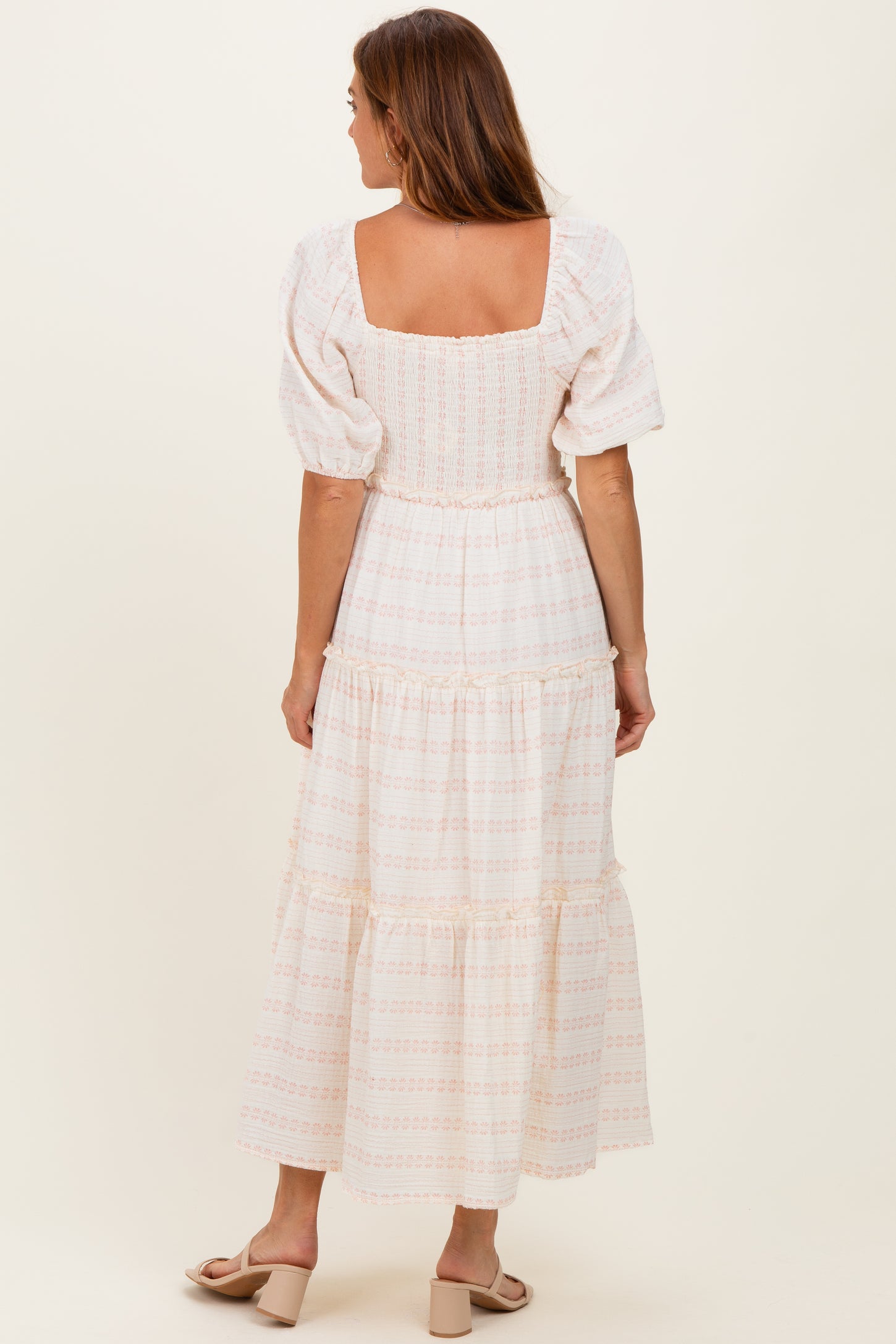Pink Soft Floral Smocked Maxi Dress