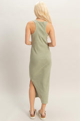 Sage Green Acid Washed Ribbed Midi Tank Dress