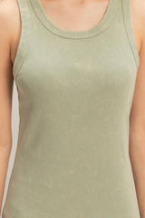 Sage Green Acid Washed Ribbed Midi Tank Dress