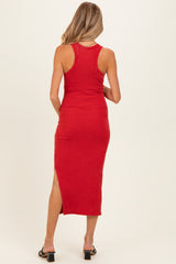 Red Acid Washed Ribbed Maternity Midi Tank Dress