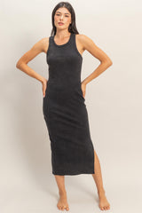 Black Acid Washed Ribbed Midi Tank Dress
