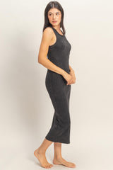 Black Acid Washed Ribbed Midi Tank Dress