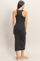 Black Acid Washed Ribbed Midi Tank Dress