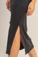 Black Acid Washed Ribbed Midi Tank Dress