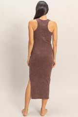 Brown Acid Washed Ribbed Midi Tank Dress