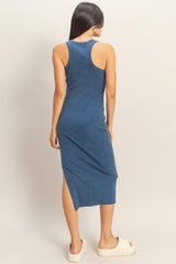 Navy Acid Washed Ribbed Midi Tank Dress