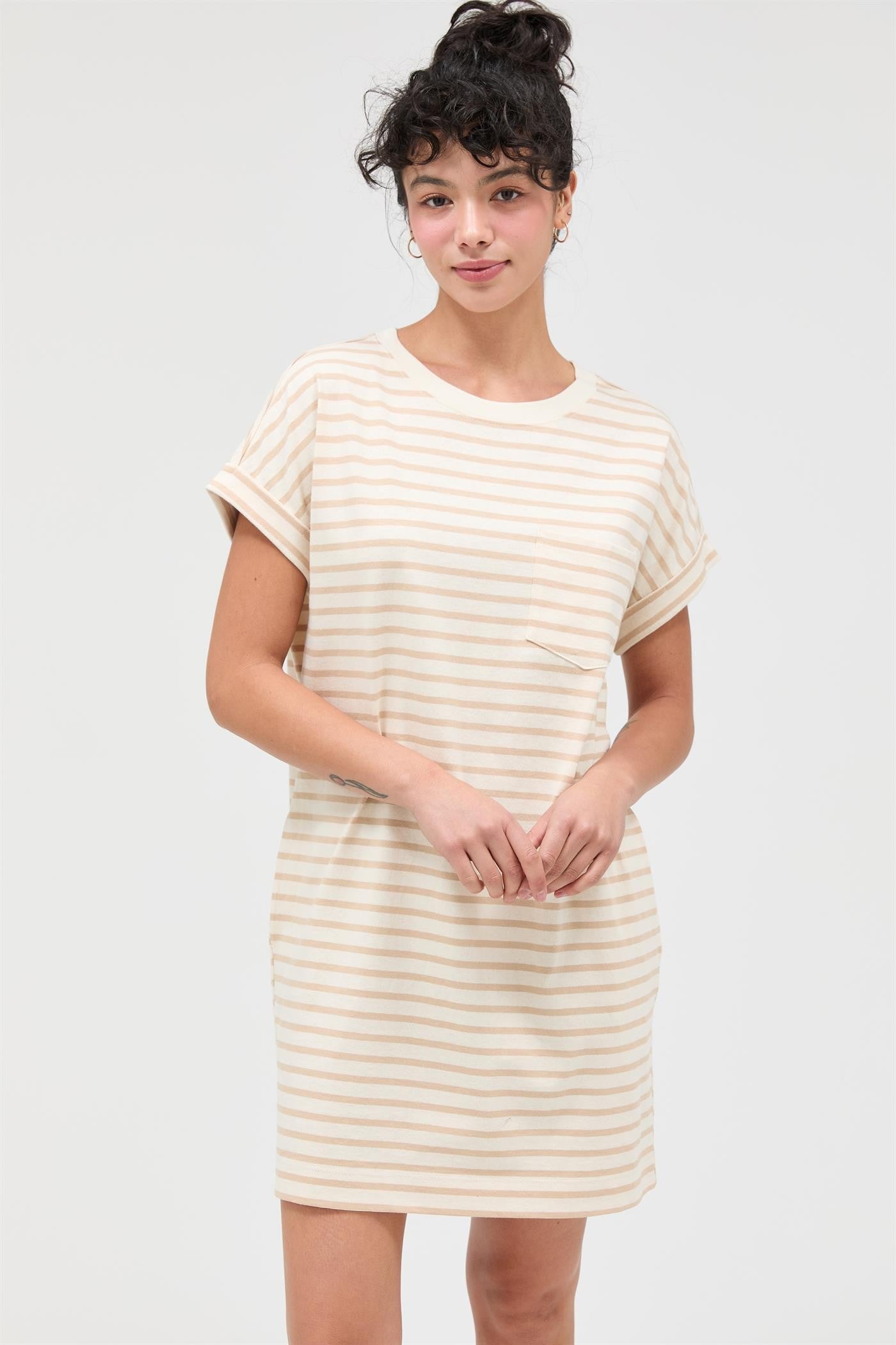 Taupe Striped T-Shirt Mini Dress