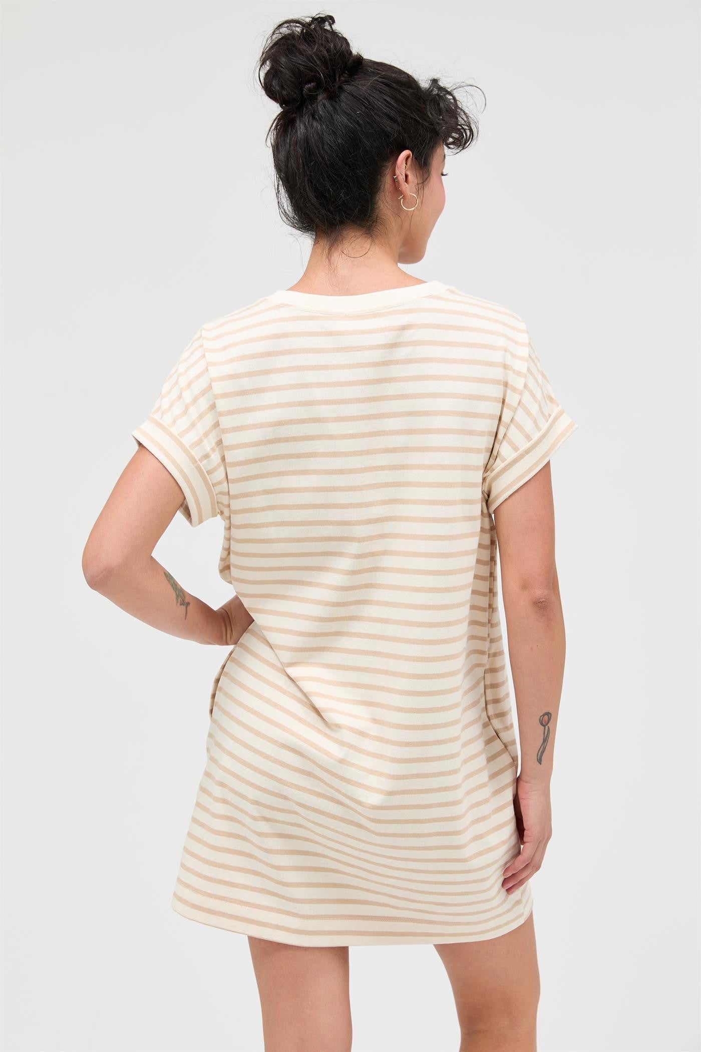 Taupe Striped T-Shirt Mini Dress
