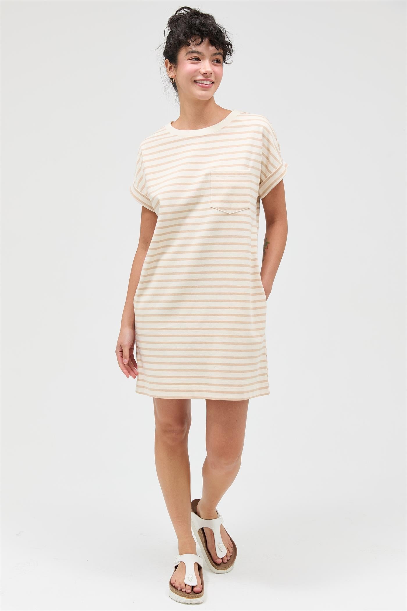 Taupe Striped T-Shirt Mini Dress