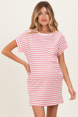Pink Striped Maternity T-Shirt Mini Dress