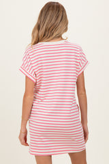 Pink Striped Maternity T-Shirt Mini Dress