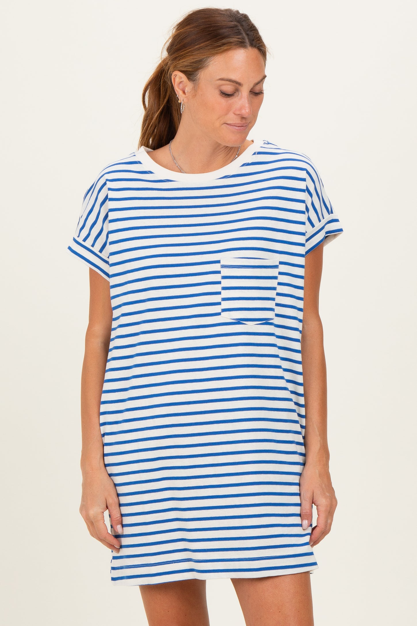 Blue Striped Maternity T-Shirt Mini Dress