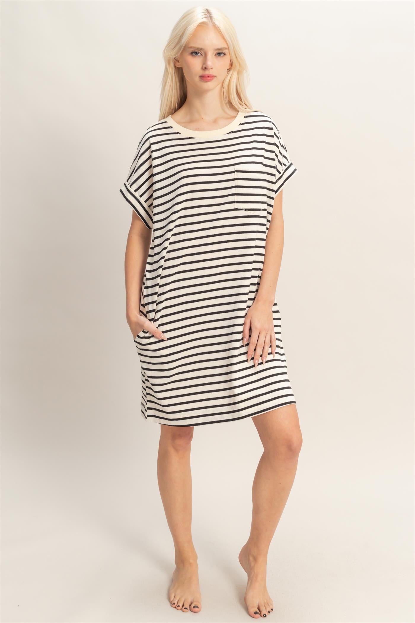 Black Striped T-Shirt Mini Dress