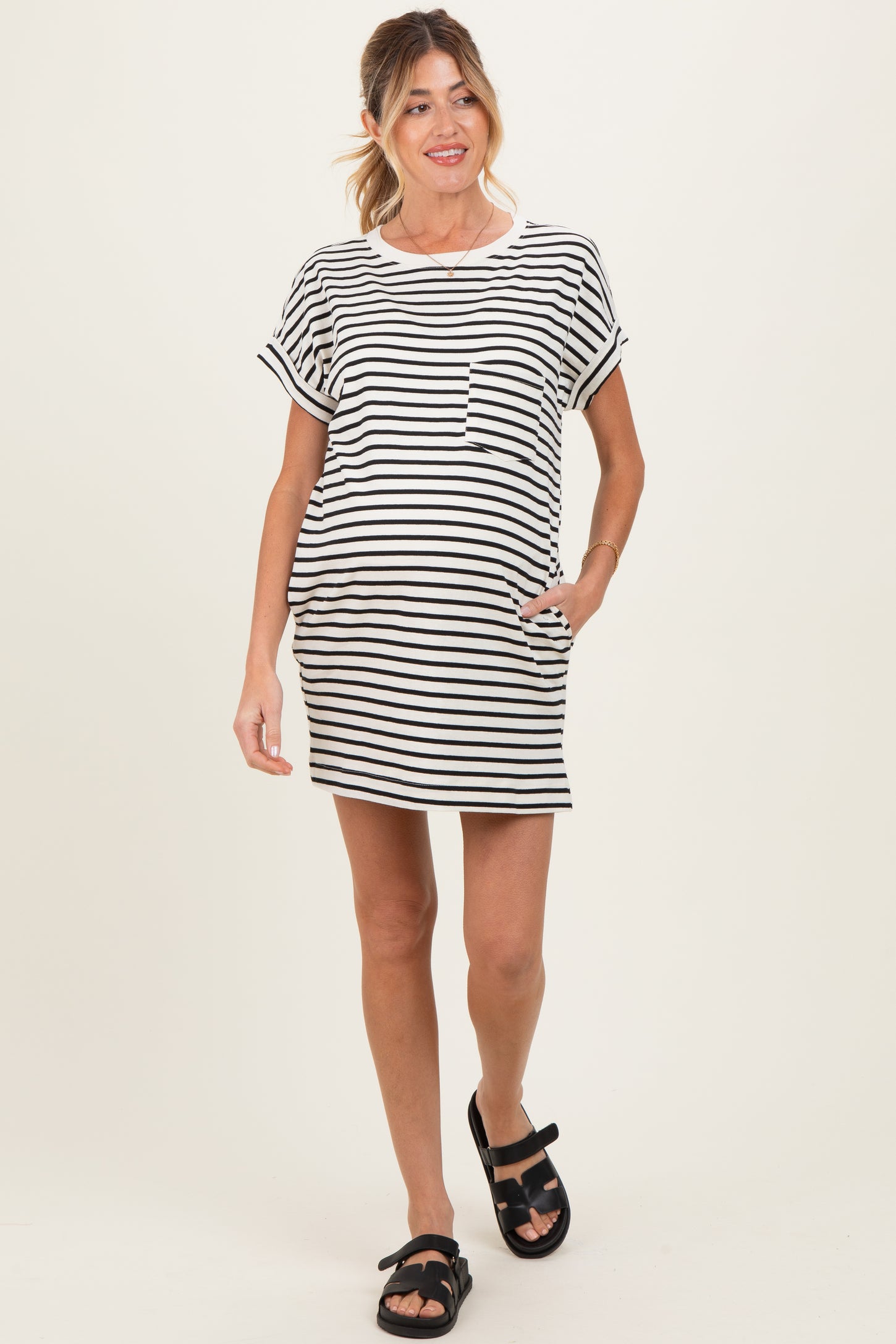 Black Striped Maternity T-Shirt Mini Dress