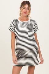 Black Striped Maternity T-Shirt Mini Dress