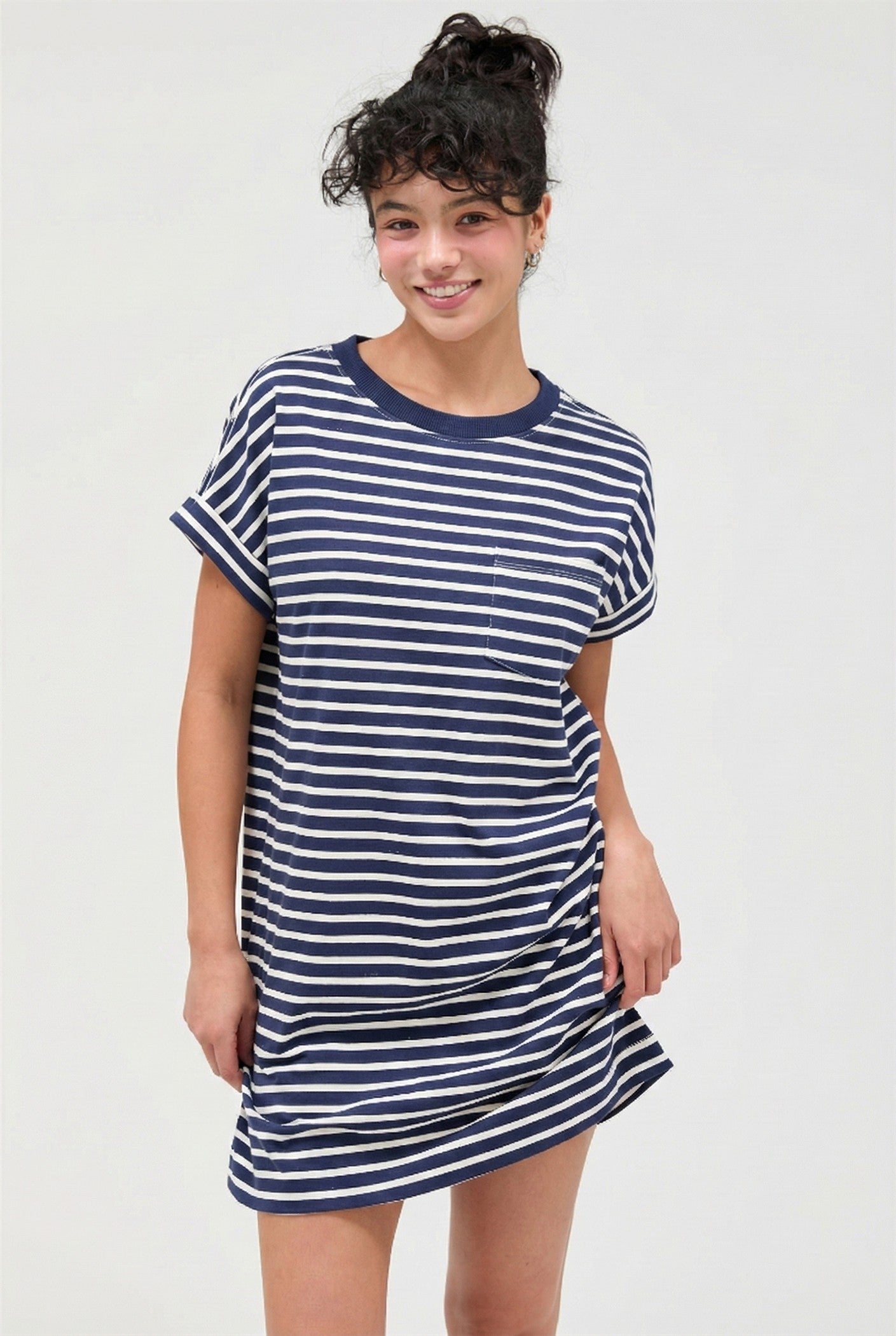 Navy Striped T-Shirt Mini Dress
