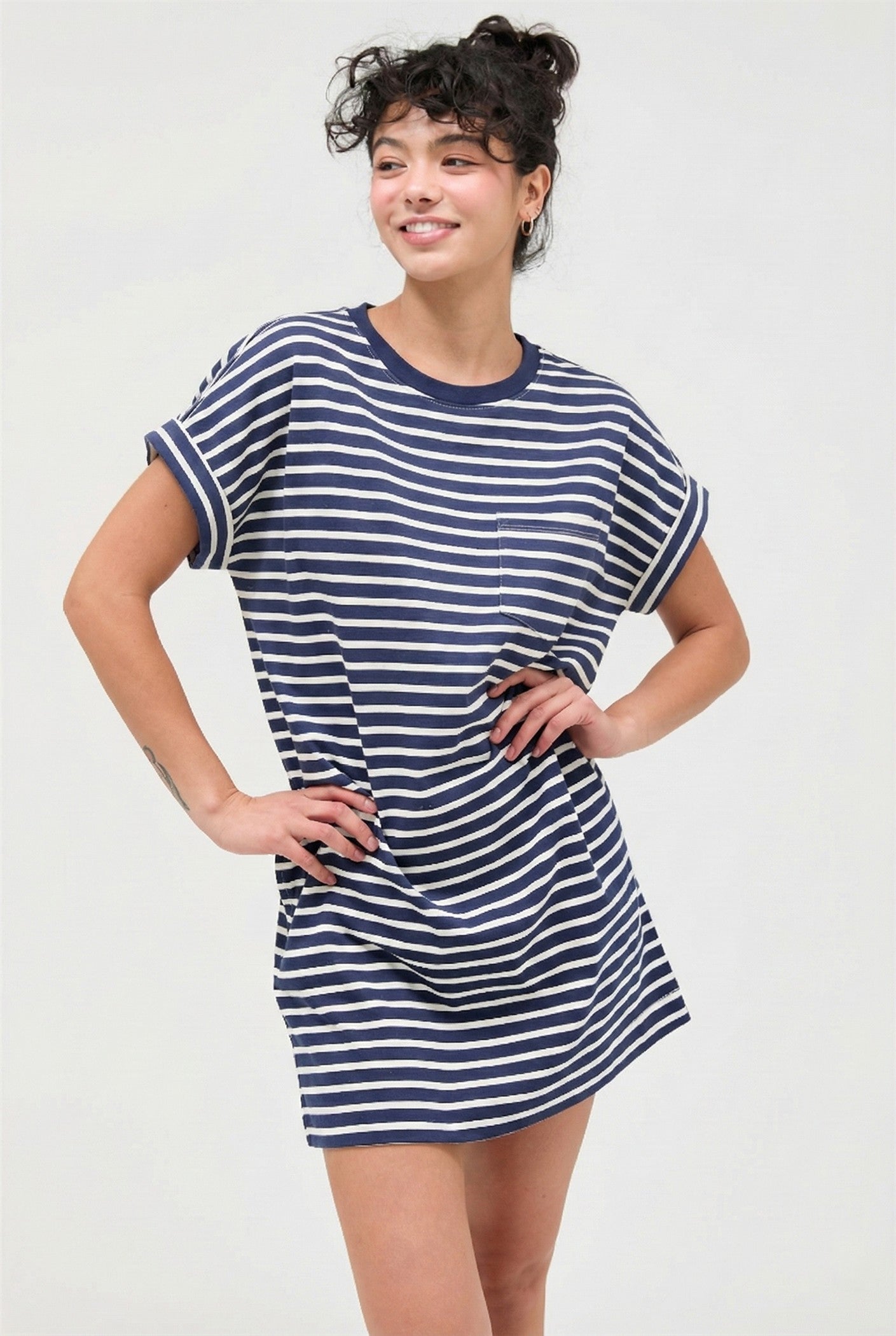 Navy Striped T-Shirt Mini Dress