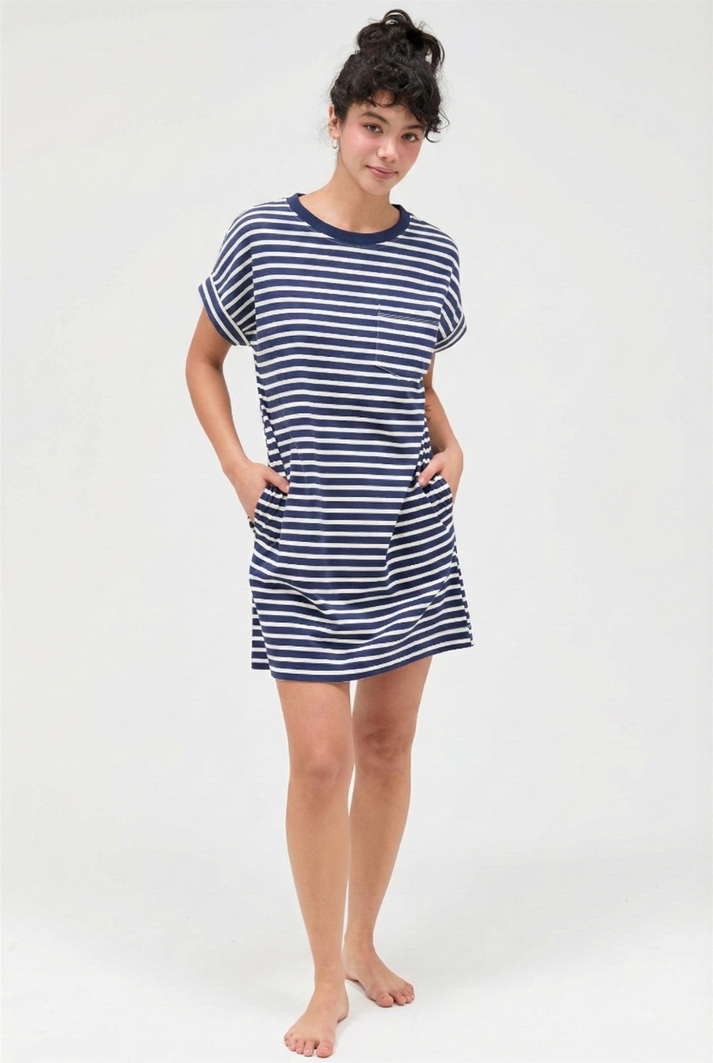 Navy Striped T-Shirt Mini Dress