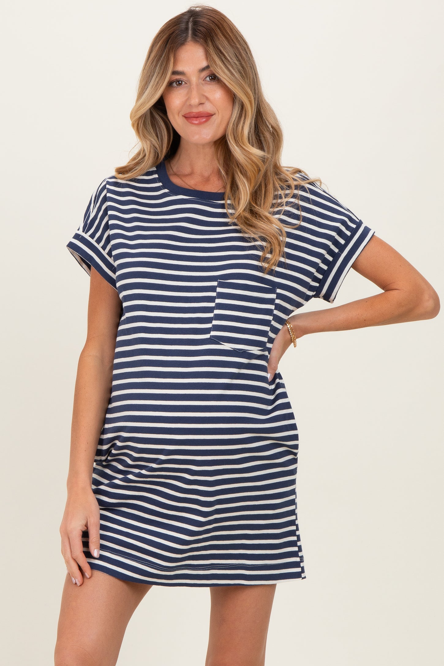 Navy Striped Maternity T-Shirt Mini Dress